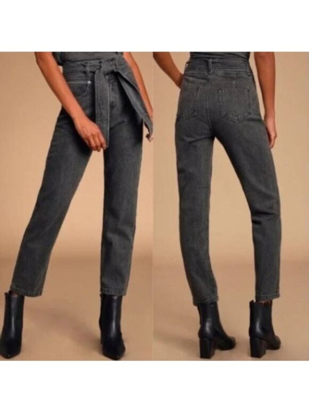 Lulu's | Mickie High Waisted Self Tie Cropped Skinny Jeans Gray